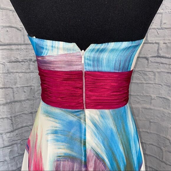 Scala strapless brush print multicolor maxi dress sz 4 - Picture 5 of 16